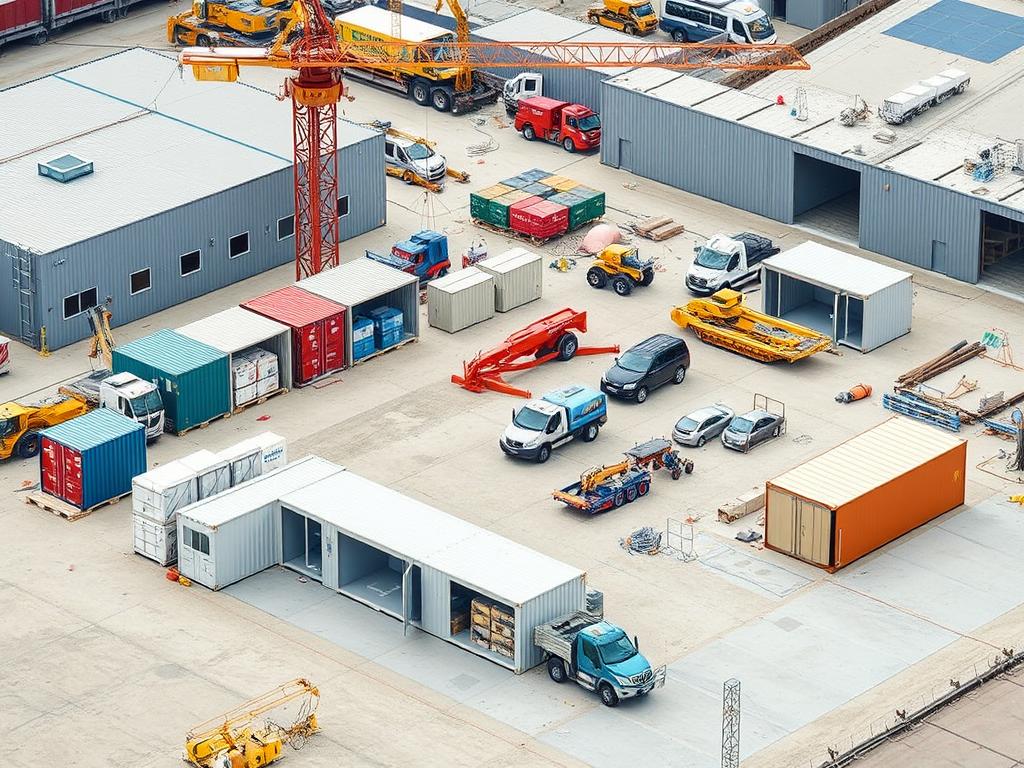 Baucontainer und Lagerflächen auf einer Baustelle Baucontainer und Lagerflächen auf einer Baustelle