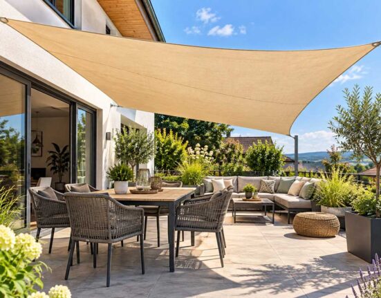 Moderne-Terrasse-mit-Sonnensegel-und-Gartenblick